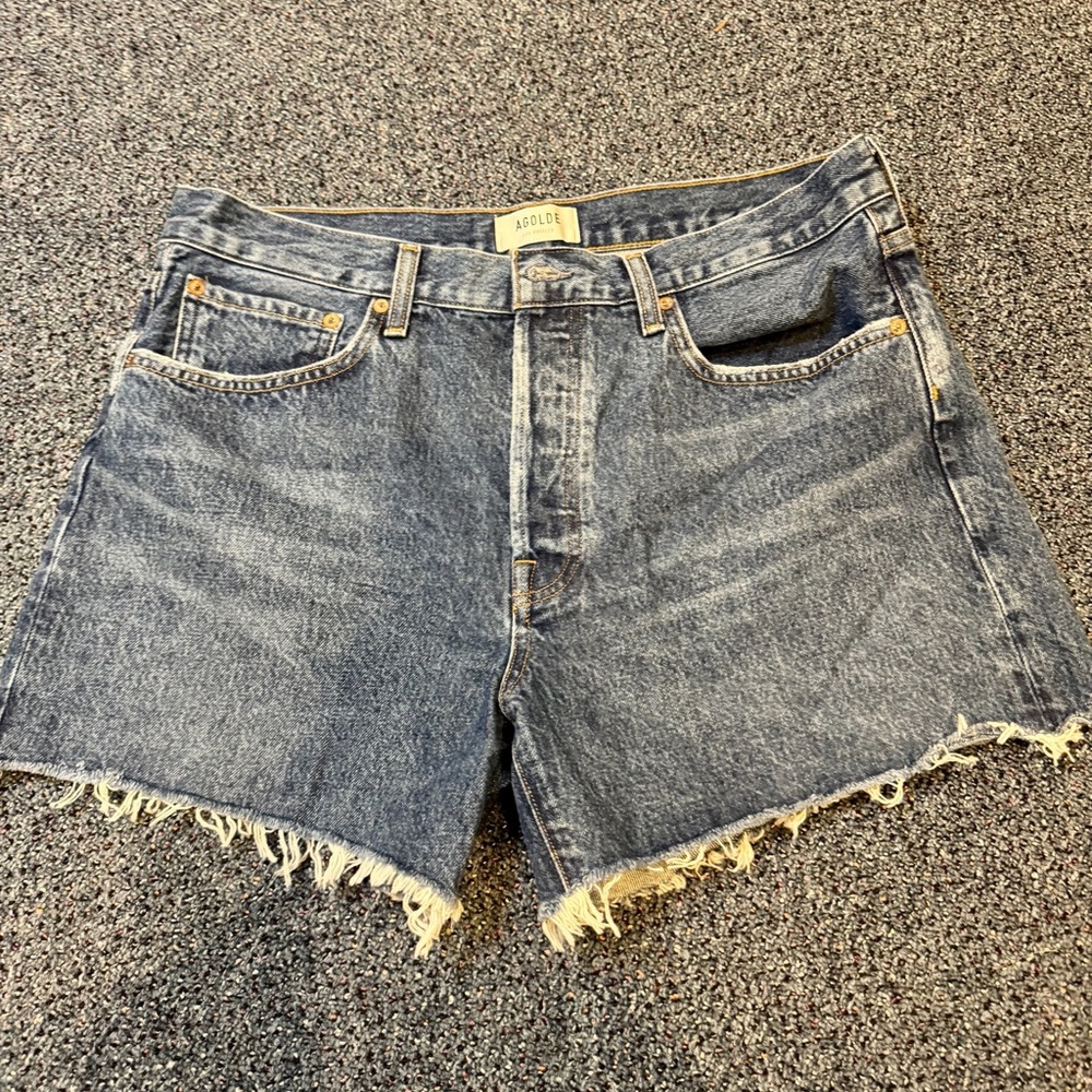 Agolde Distressed Blue Jean Shorts